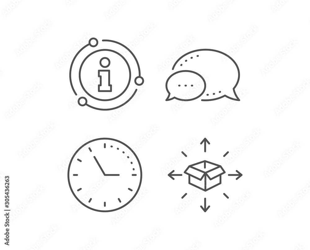 Parcel delivery line icon. Chat bubble, info sign elements. Logistics service sign. Tracking symbol. Linear parcel delivery outline icon. Information bubble. Vector Parcel delivery line icon. Chat bubble, info sign elements. Logistics service sign. Tracking symbol. Linear parcel delivery outline icon. Information bubble. Vector