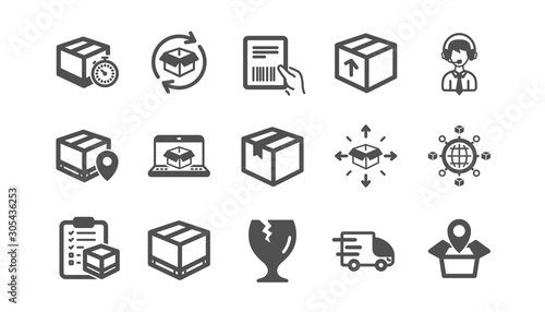 Logistics and Shipping icons. Truck Delivery, Checklist and Parcel tracking. Cargo classic icon set. Quality set. Vector