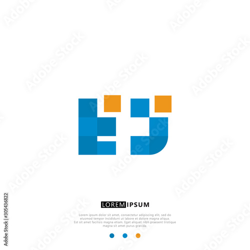 EJ E J Logo Monogram with Blue and yellow Colors. modern letter logo design