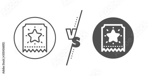 Bonus points. Versus concept. Loyalty star ticket line icon. Discount program symbol. Line vs classic loyalty ticket icon. Vector