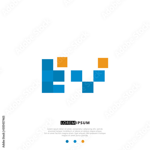 EV E V Logo Monogram with Blue and yellow Colors. modern letter logo design