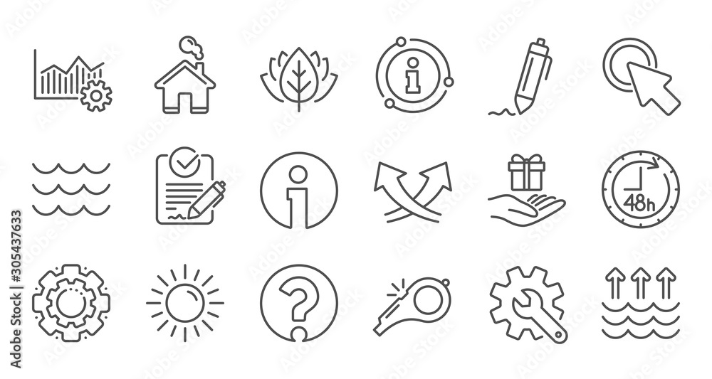 Waves, Whistle and Global warming line icons. Signature, Analytics and Question mark. Linear icon set. Quality line set. Vector Waves, Whistle and Global warming line icons. Signature, Analytics and Question mark. Linear icon set. Quality line set. Vector