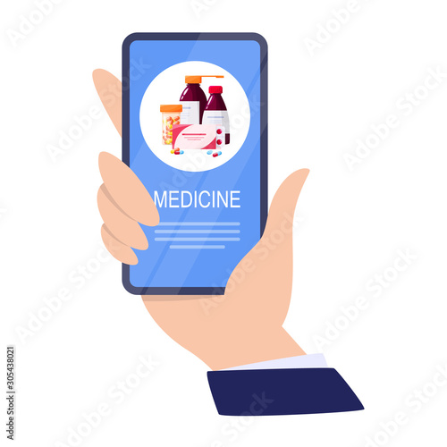 Vector illustration of online pharmacy store. Medicines online