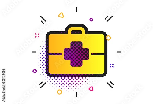 Medical case sign icon. Halftone dots pattern. Doctor symbol. Classic flat medical case icon. Vector
