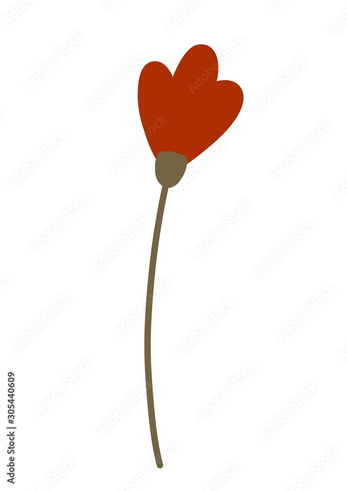 Red poppies bud flower continuous line drawing. Abstract minimal poppy. Poppy flower icon, logo, label. Doodles in black and white. Illustration. - Image JPEG