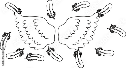 Angel wings of feathers fluttering