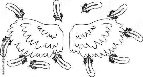 Angel wings of feathers fluttering