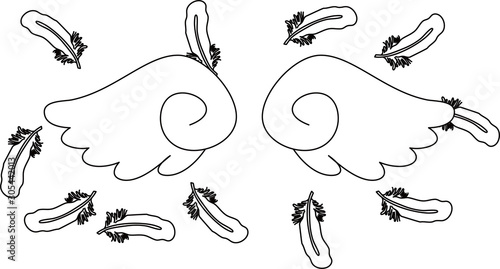 Angel wings of feathers fluttering
