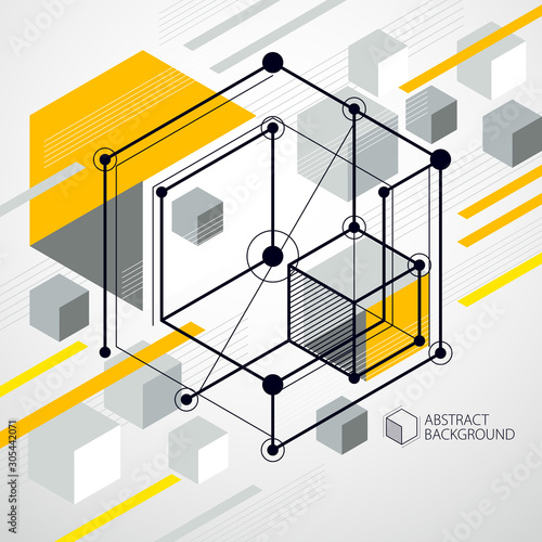 Vector minimalistic geometric abstract 3D yellow composition in futuristic style. Modern geometric composition can be used as template and layout.