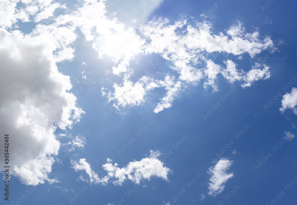 Beautiful blue clear sky with white clouds background in sunny day and copy space. Nature bright sky background image. Summer blue sky with sunlight. Texture for Design. Natural cloudy Wallpaper. Beautiful blue clear sky with white clouds background in sunny day and copy space. Nature bright sky background image. Summer blue sky with sunlight. Texture for Design. Natural cloudy Wallpaper.