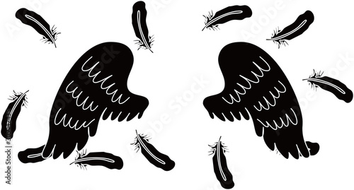BLACK Angel wings of feathers fluttering
