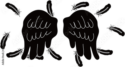 BLACK Angel wings of feathers fluttering