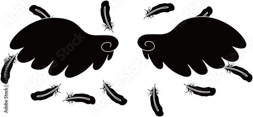 BLACK Angel wings of feathers fluttering