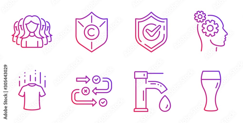 Thoughts, Women group and Confirmed line icons set. Copyright protection, Dry t-shirt and Tap water signs. Survey progress, Beer glass symbols. Business work, Lady service. Business set. Vector Thoughts, Women group and Confirmed line icons set. Copyright protection, Dry t-shirt and Tap water signs. Survey progress, Beer glass symbols. Business work, Lady service. Business set. Vector