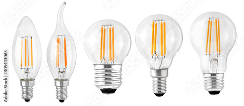 Fotografija set of LED filament bulbs isolated classic types