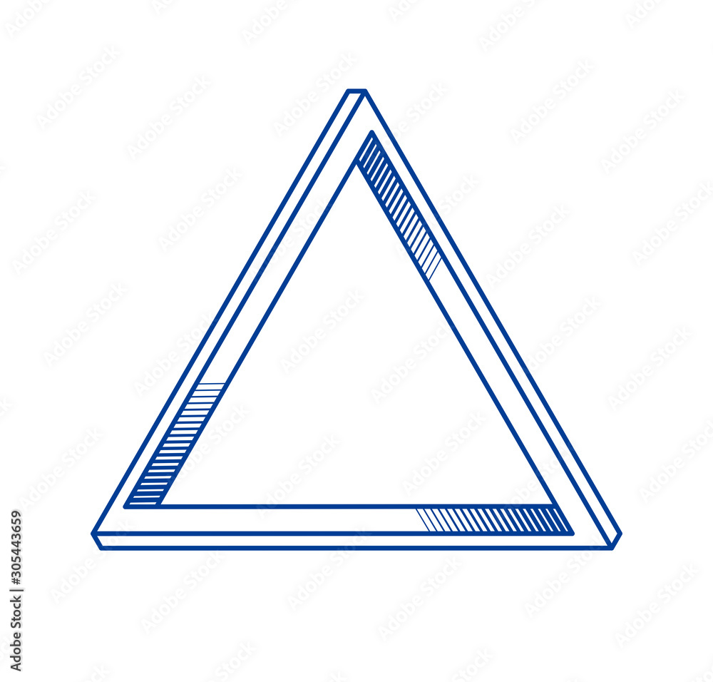 Sacred geometry triangle dimensional 3d impossible shape, vector logo or emblem design element.