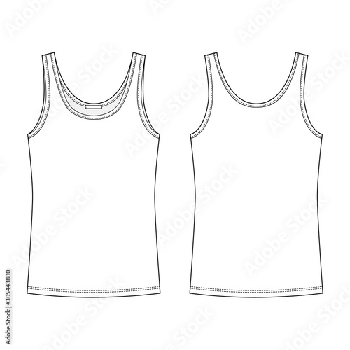 Technical sketch t-shirt tank top for women isolated on white background. photo