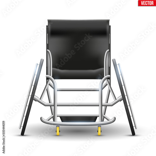 Sport Wheelchair Paralympic Equipment. Original Design Classic model for disability athletes. Front view. Vector Illustration isolated on white background