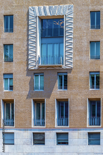 Facade of a building in Piazza S.Babila, Milan, Italy
