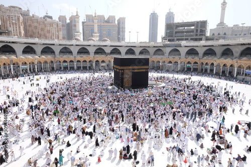 Muslim Pilgrims at The Kaaba in The Haram Mosque of Mecca, Saudi Arabia, during Hajj.