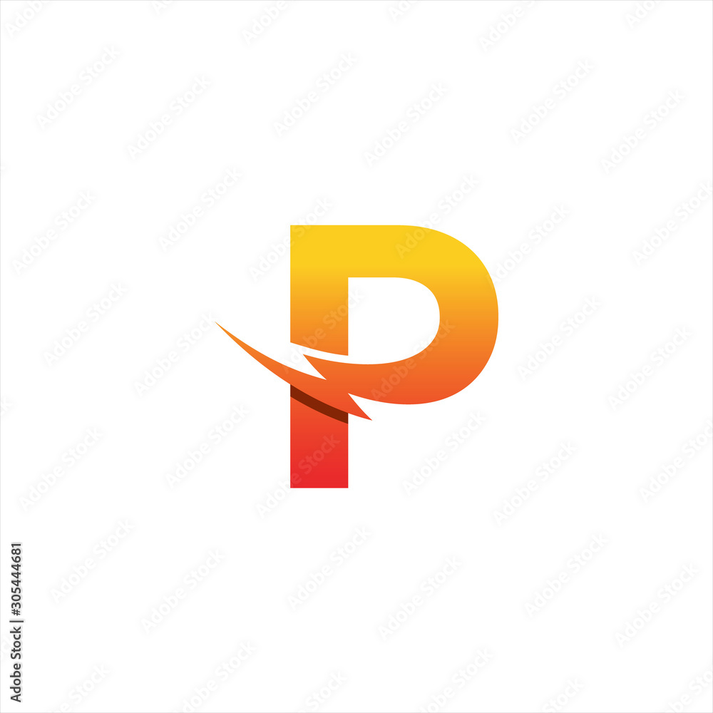 Letter P and lightning bolt logo design template - obrazy, fototapety, plakaty 