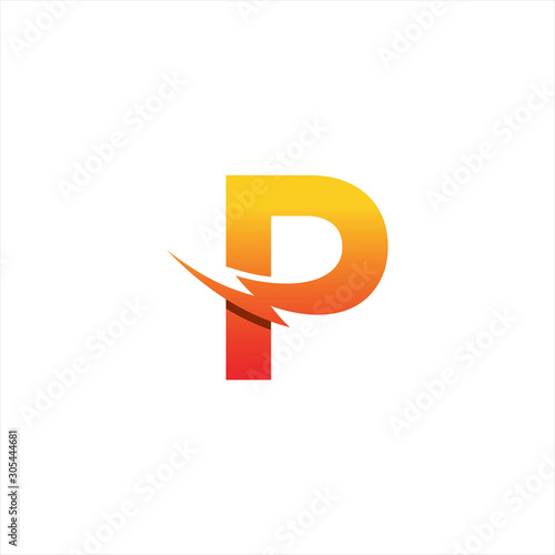 Letter P and lightning bolt logo design template