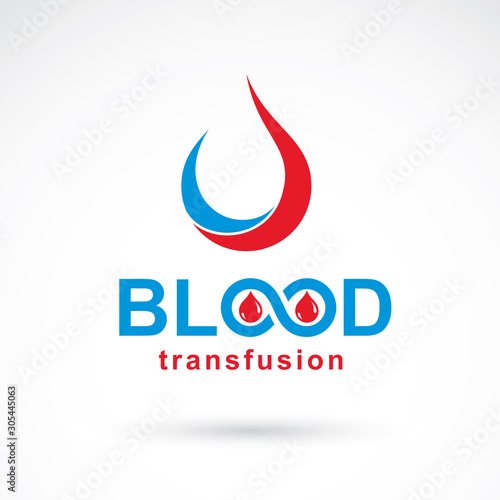 Blood transfusion inscription made with vector infinity symbol and blood drop. Take a concern about human life and health, donate blood conceptual illustration.