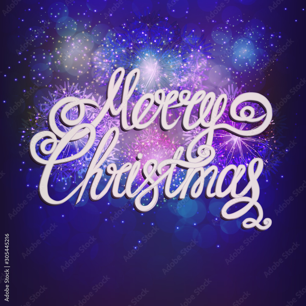 Bright Christmas Background. Holiday Merry Christmas background. Illustration with lettering design.
