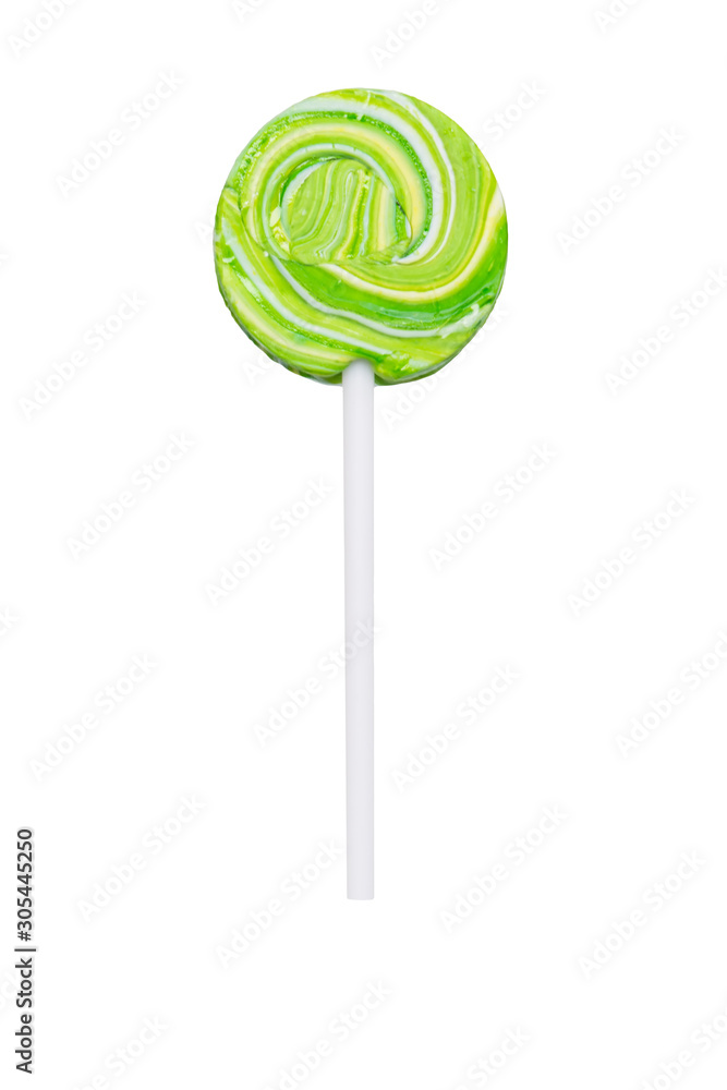one round green lollipop isolated on white one round green lollipop isolated on white