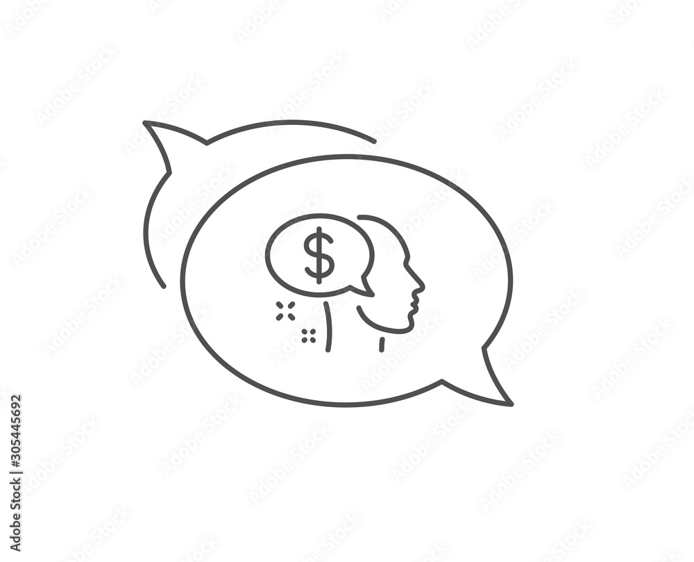 Pay line icon. Chat bubble design. Think about money sign. Beggar symbol. Outline concept. Thin line pay icon. Vector