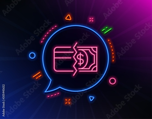 Credit card or cash line icon. Neon laser lights. Payment methods sign. Glow laser speech bubble. Neon lights chat bubble. Banner badge with payment methods icon. Vector