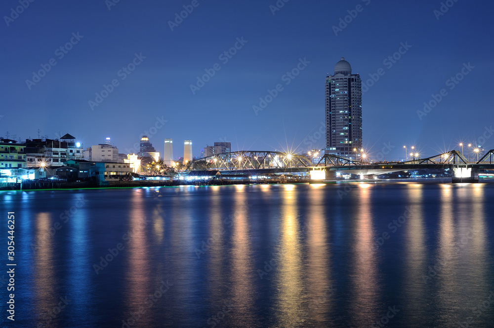 Bangkok night with chaopraya river