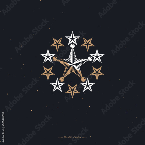 Ancient pentagonal Star emblem, the best. Heraldic vector design element, premium symbol.  Retro style label, heraldry logo.