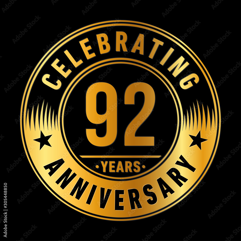 92 years anniversary celebration logo template. Ninety-two years vector and illustration.