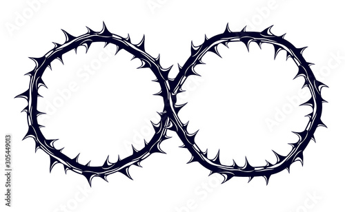 Infinity symbol made from blackthorn thorn vector sign logo or tattoo. photo