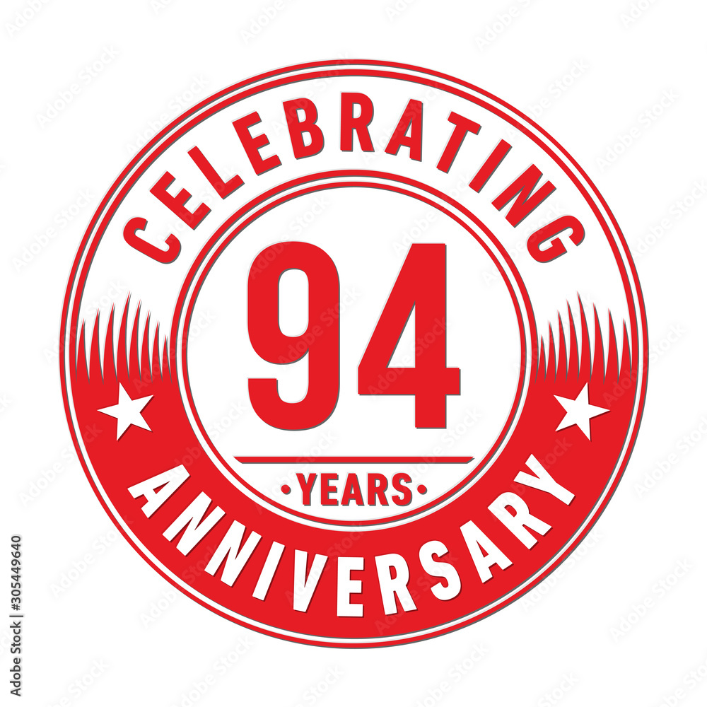 94 years anniversary celebration logo template. Ninety-four years vector and illustration.