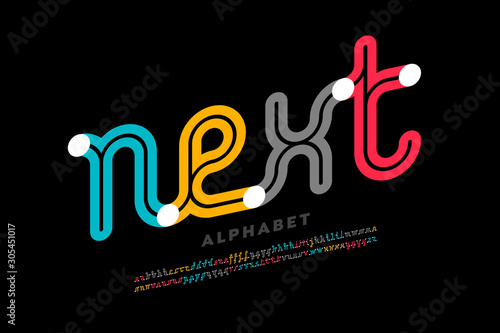 One line style font design, single continuous line alphabet