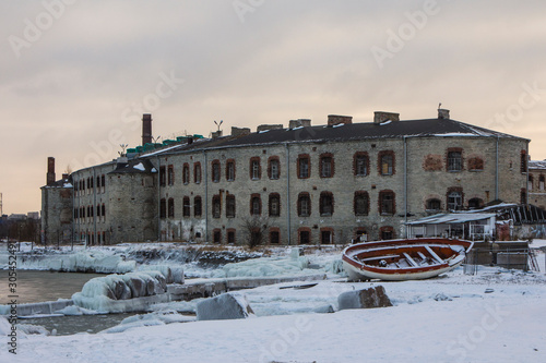 View of the abandoned Tallinn Battery Prison building in winter. Estonia