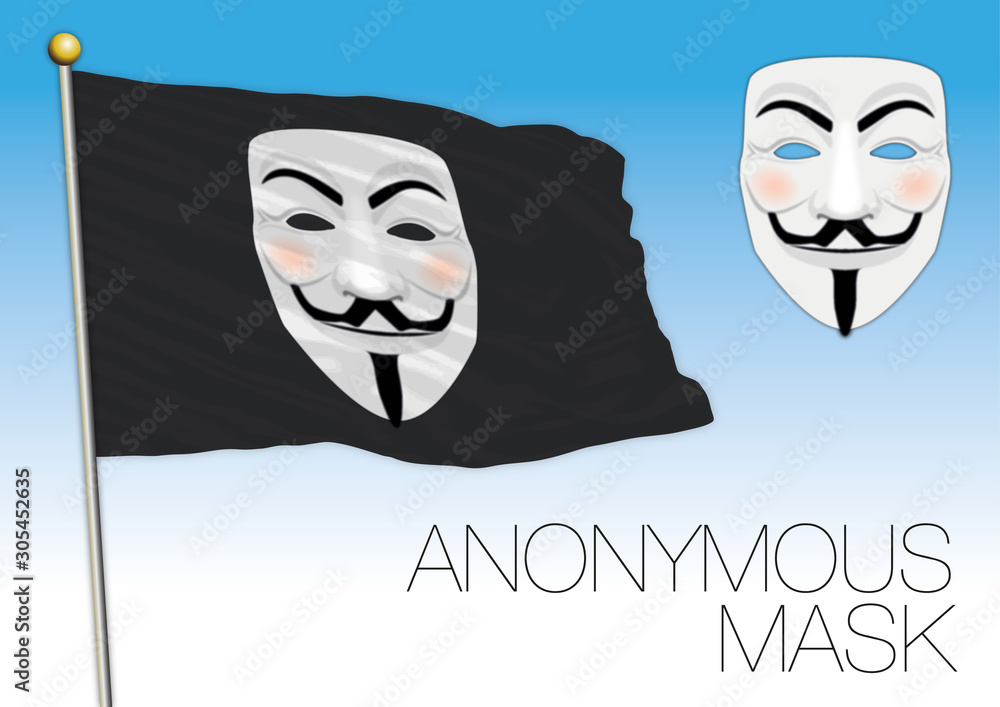 Anonymous mask black flag, vector illustraton, editorial illustrative Stock  Photo | Adobe Stock