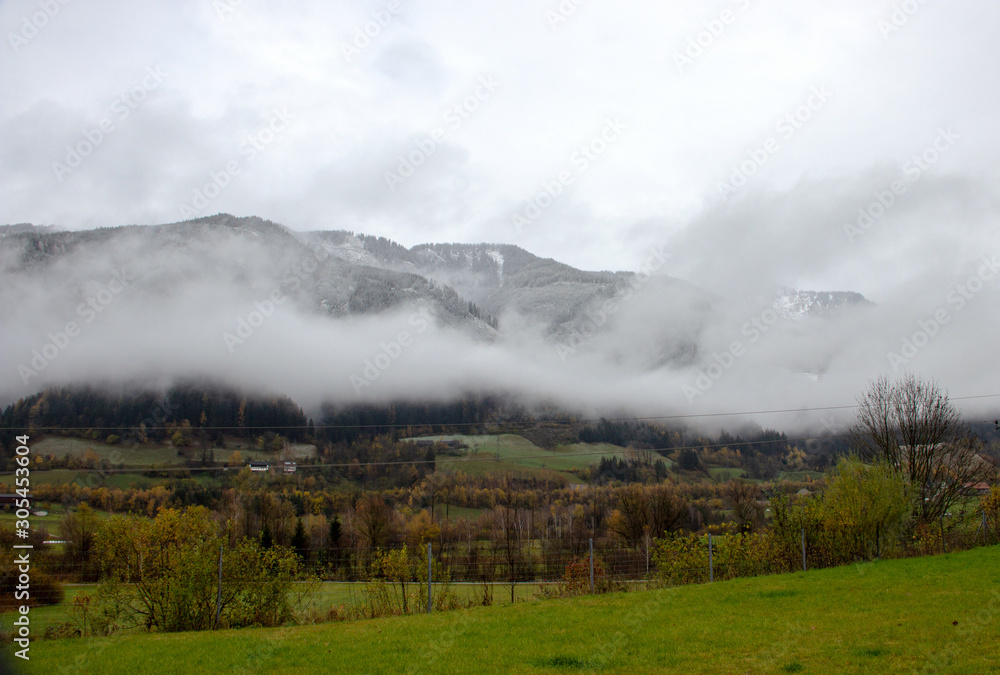 Winter vreak in t in a valleyhe mountains and high fog in a valley in Styria, Austria