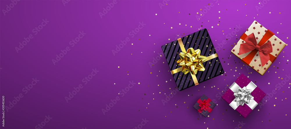 Vector festive illustration. Top view. Holiday decoration element. Birthday or anniversary present Vector festive illustration. Top view. Holiday decoration element. Birthday or anniversary present