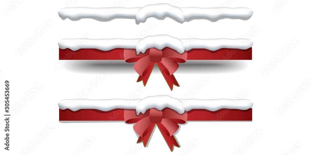Christmas Red bow vector with show cap on the top decor isolated on white background Christmas Red bow vector with show cap on the top decor isolated on white background