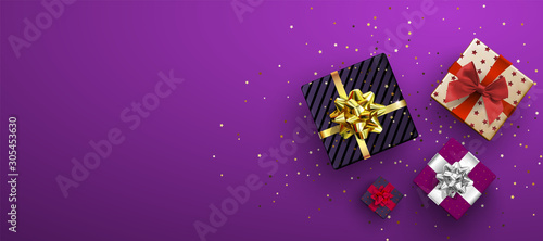 Vector festive illustration. Top view. Holiday decoration element. Birthday or anniversary present