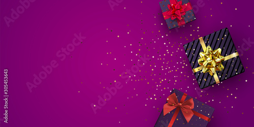 Vector festive illustration. Top view. Holiday decoration element. Birthday or anniversary present