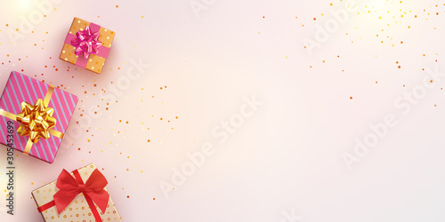 Vector festive illustration. Top view. Holiday decoration element. Birthday or anniversary present