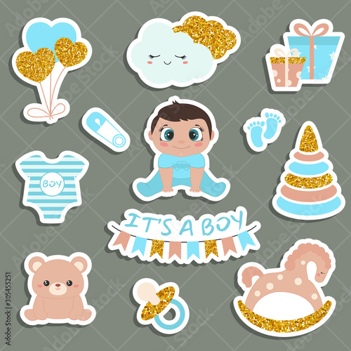 Baby boy shower design icons