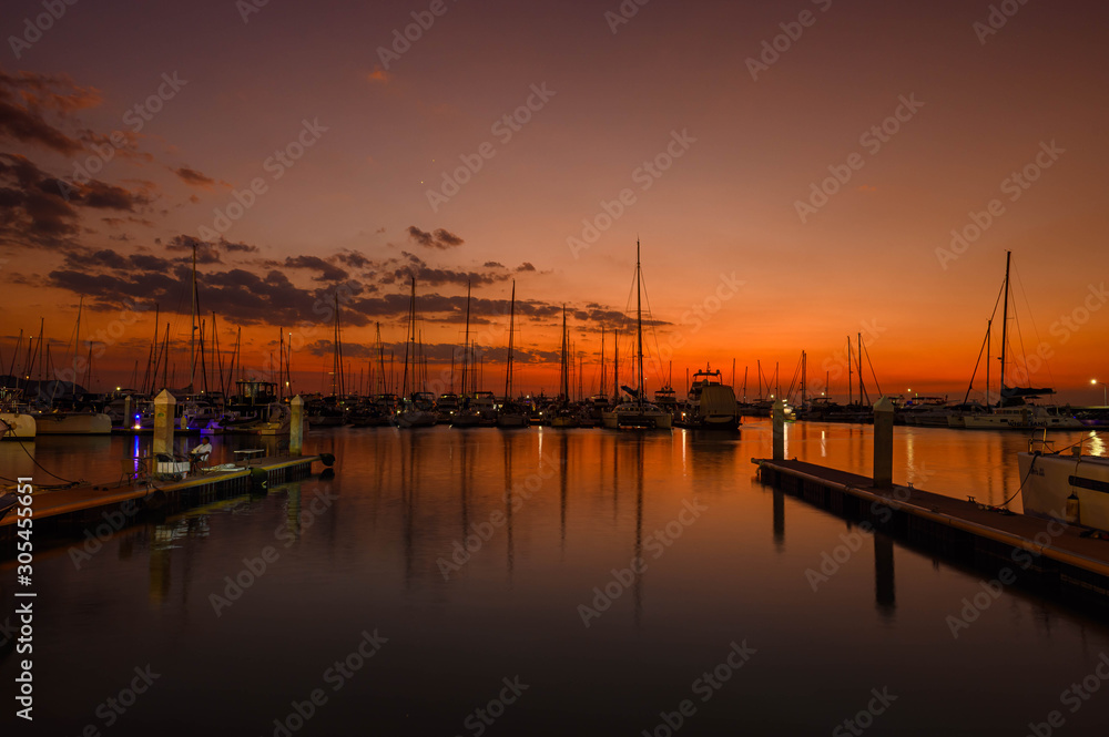 Yacht port on sun set, Relaxation vocation