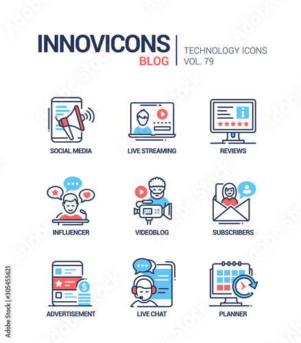 Blog concept line design style icons set