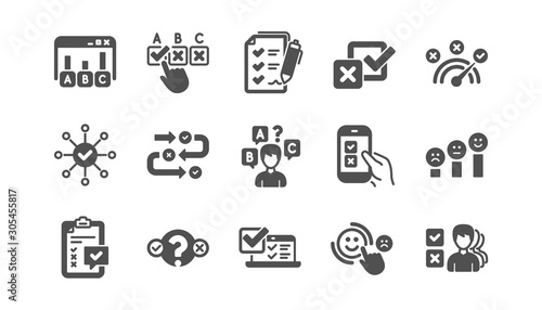 Survey or Report icons. Opinion, Customer satisfaction and Feedback results. Testing classic icon set. Quality set. Vector