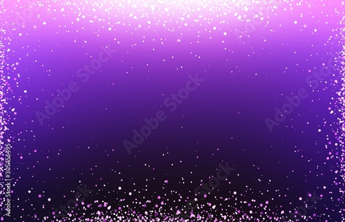 Purple luxury defocused background. Golden dust frame. Chic glitter texture. Shiny sequins pattern.